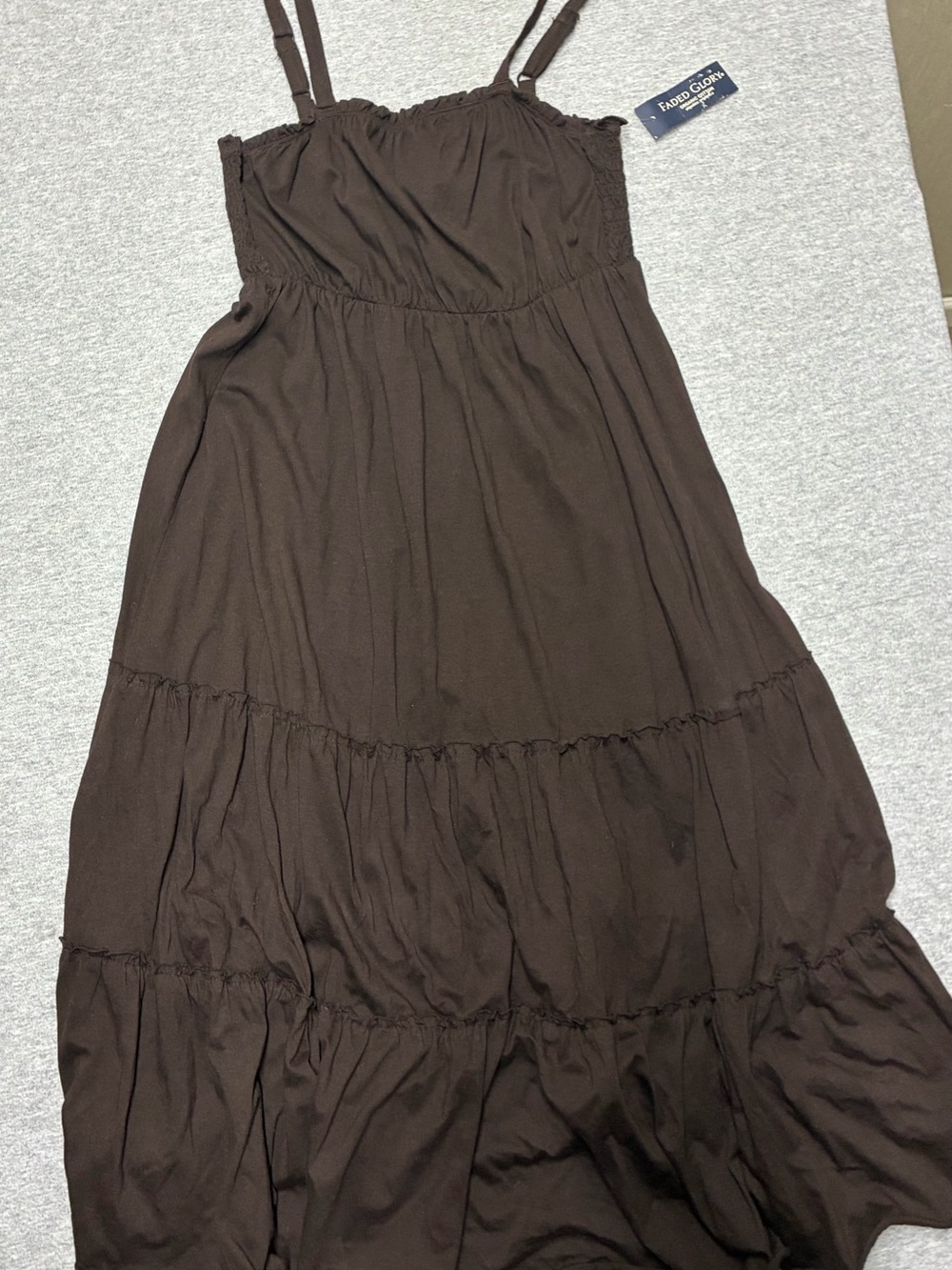 Faded Glory Brown Tiered Maxi Dress with Spaghetti Straps